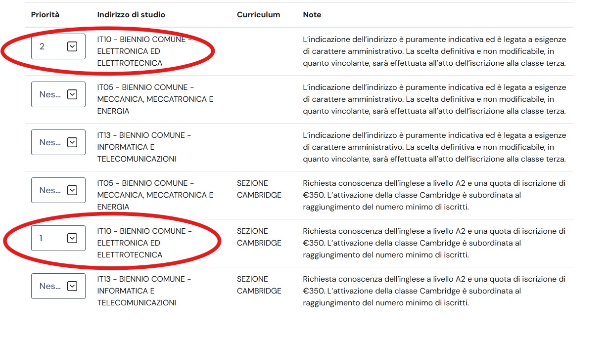 Esempio sezione Cambridge